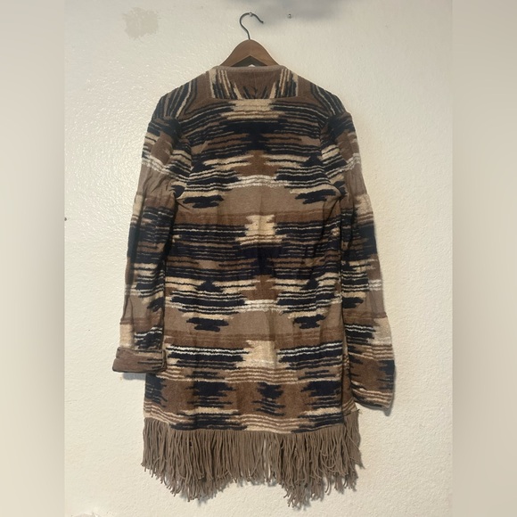Lucky Brand Brown Blue Aztec Patterned Cardigan M Southwestern Boho Western - Picture 5 of 13
